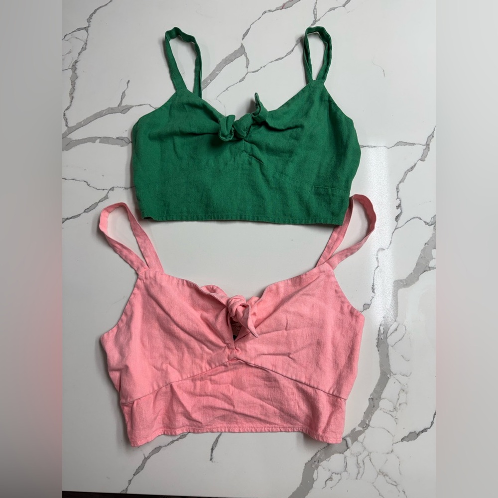 Green and Pink Women's Crop Tops, set of 2